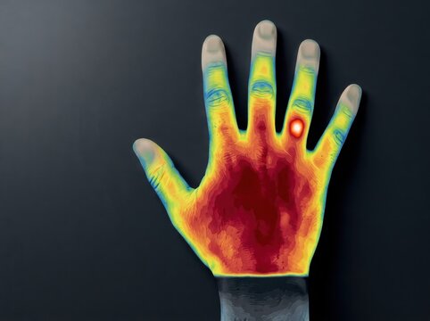 Infrared thermography of a human hand with heatmap analysis