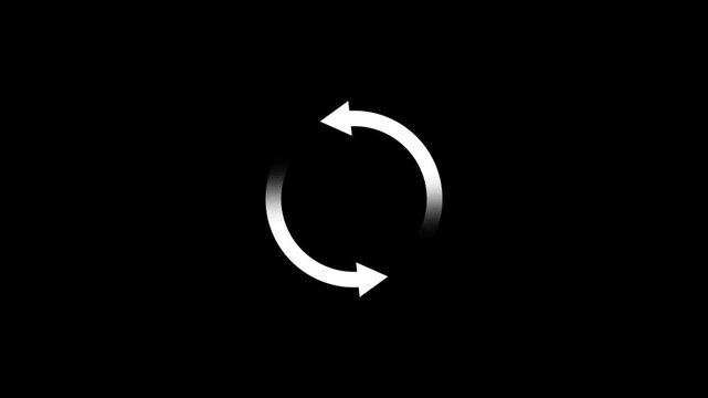 Circular arrow rotates counterclockwise across a black background