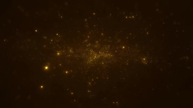 Gold Particles Glittering and Drifting Across a Dark Background in an Abstract Looping Motion Graphic of Glowing Golden Bokeh Dust Ideal for Festive Luxury and Elegant Backdrop Designs