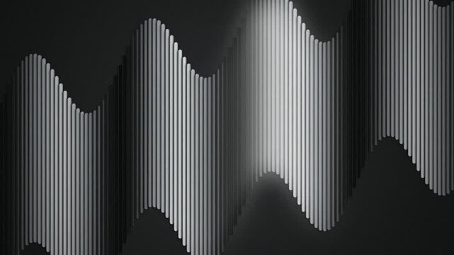 Rounded vertical rods ripple in a seamless loop to form waves