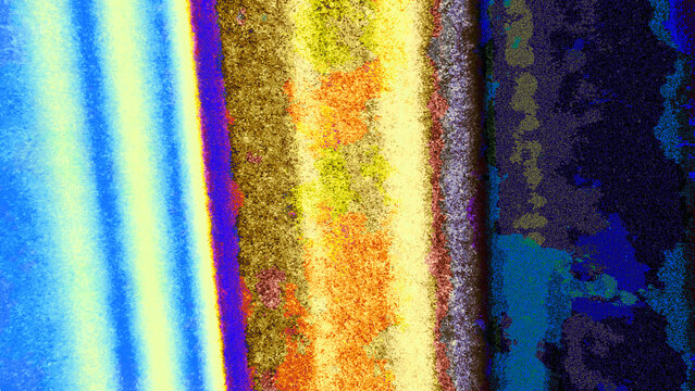 Abstract vibrant grunge texture with thermal distortion effect and colorful neon gradient light leak for background layout
