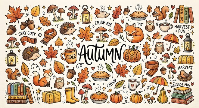 cute autumn elements doodle