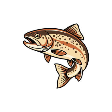 Jumping brown spotted trout fish vector graphic illustration