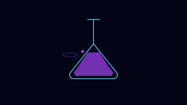 Minimalist science lab erlenmeyer flask animation with pulsing purple liquid for educational and research technology projects 4k