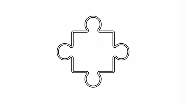 Puzzle Piece Line Drawing Animation Forming a Black Outline Icon on White Background with Self Drawing Stroke Effect for Solution Teamwork and Strategy Motion Graphics