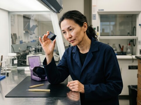 Laboratory scientist examining a microscope slide in a modern research lab
