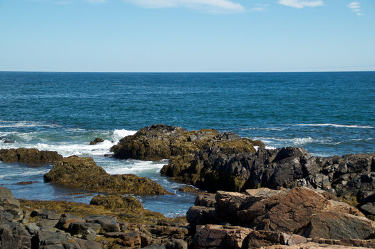 Scenic Rocky Coast Of Maine Looking at Atlantic Ocean
