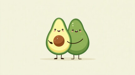 Fototapeta premium Adorable avocado couple with happy cartoon faces