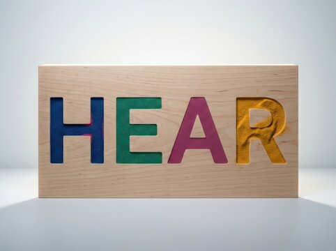 Listening concept wooden word art on clean background