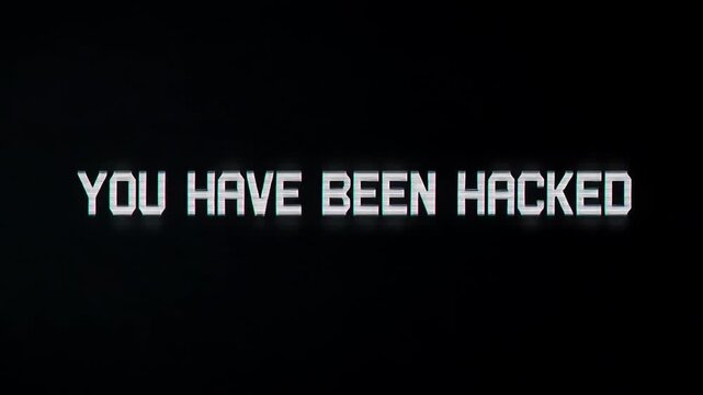 Hacked Alert Text Animation with Glitch Distortion Effect on Black Screen for Cybersecurity Warning Computer Breach Concept and Digital Threat Awareness Video Backgrounds
