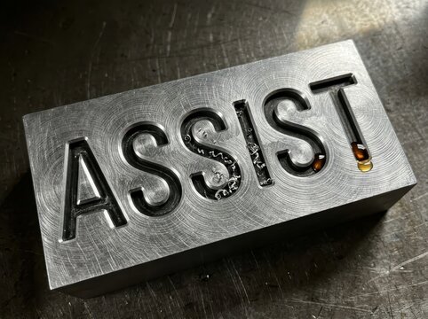 Metal Assist Sign with Brushed Steel Engraved Lettering