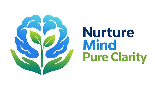 Human brain organ icon sprouting green leaves with supporting hands for holistic mental health counseling logo concept