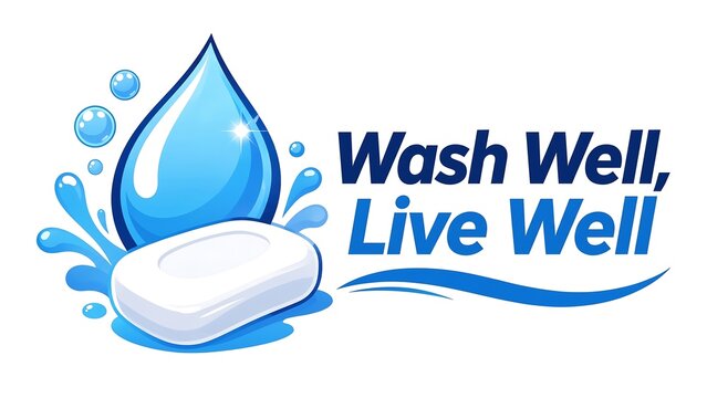 Shining water drop splashing over hygienic bar soap for healthcare campaign illustration