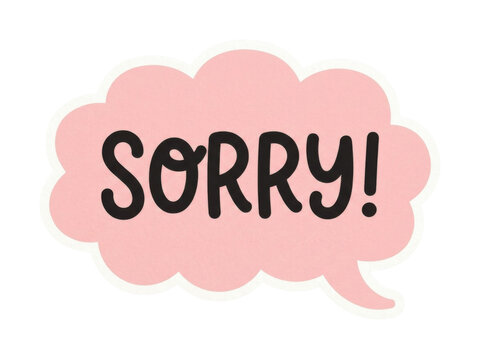 Light pink speech bubble with sorry text design element for digital messaging and communication graphics.