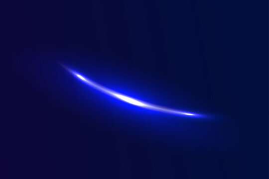 Glowing bright blue lens flare streak light effect line with doodle style neon shine element.