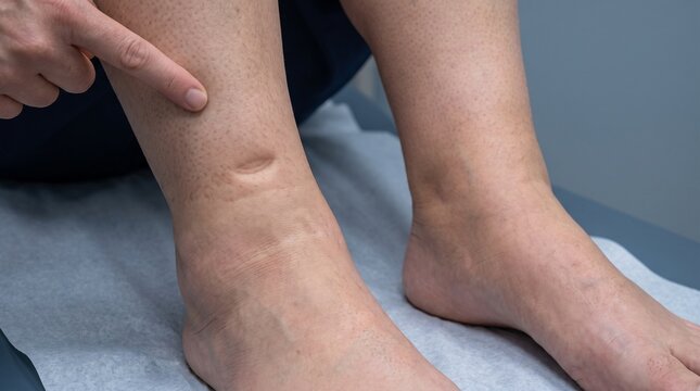 Ankle Edema and Pitting Peripheral Swelling &mdash; Clean Medical Background with Copy Space