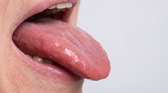 Glossitis and Inflamed Tongue &mdash; Clean Oral Medicine Background with Copy Space