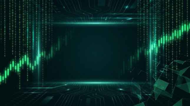 Green digital glitch effect on dark screen