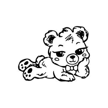 Funny Teddy Bear Cartoon Character with Sassy Expression, Black and White Animal Illustration for Humorous Stickers and Novelty Design