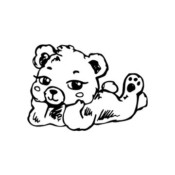 Teddy Bear Mascot Character in Bold Black and White Line Art, Cute Cartoon Bear Vector for Branding, Packaging and Merchandise Design