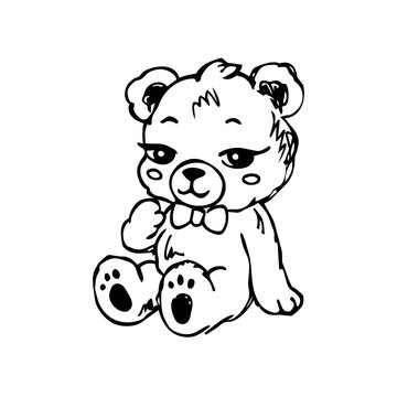 Teddy Bear Mascot Character in Bold Black and White Line Art, Cute Cartoon Bear Vector for Branding, Packaging and Merchandise Design