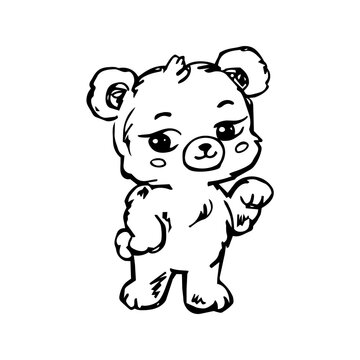 Funny Teddy Bear Cartoon Character with Sassy Expression, Black and White Animal Illustration for Humorous Stickers and Novelty Design