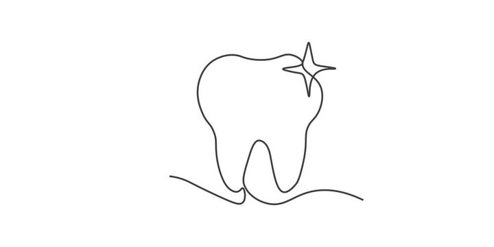 Continuous one line drawing of a healthy sparkling tooth.
