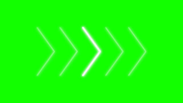 Animated white arrows moving forward on a green screen background.