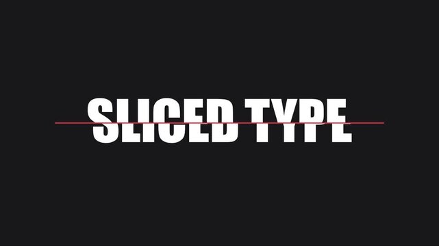 Sliced type kinetic typography animation with glitch effect and red line overlay for modern motion and creative projects 4k