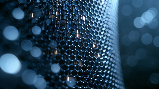 Abstract Metallic Hexagonal Mesh Grid with Glowing Light