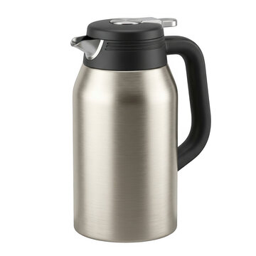 Stainless steel insulated beverage carafe isolated on a transparent background