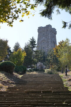Stone stairs leading up to the Shipka Freedom Monument in Bulgaria