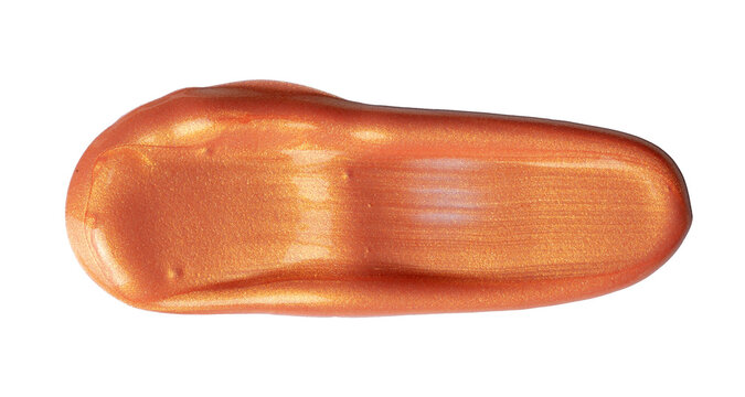 Copper metallic paint stroke spreading on white background