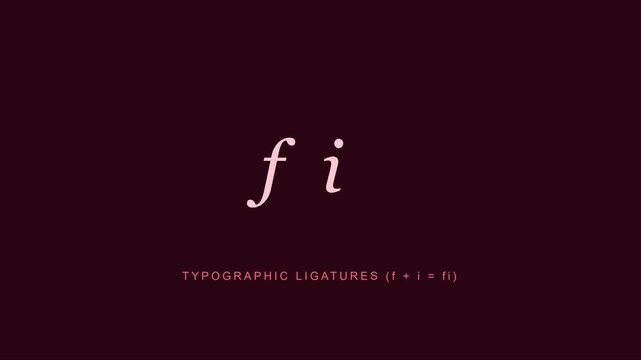 Typographic ligatures animation: smooth transition of letter f and i merging into fi character 4k typography