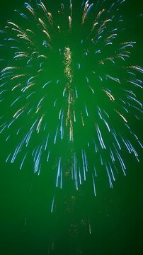 Fireworks High Detail Green Screen Bright Blue And Gold Firework Explosion Illuminating Night Sky During Vibrant Festive Celebration Event