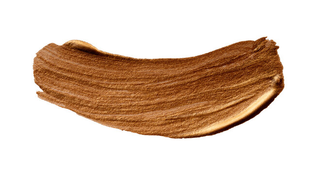 Gold metallic paint brush stroke isolated on white