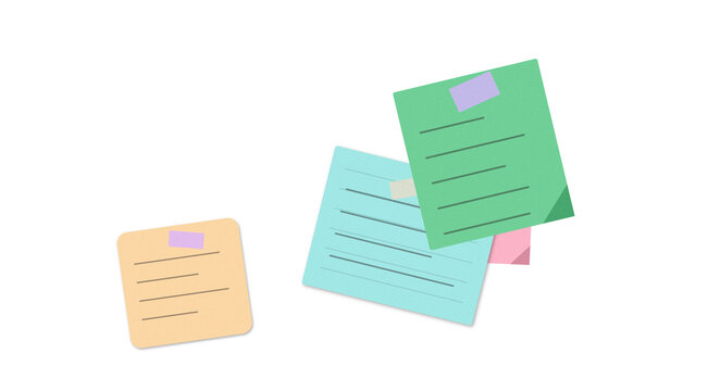 Sticky notes with handwritten text isolated on a transparent background