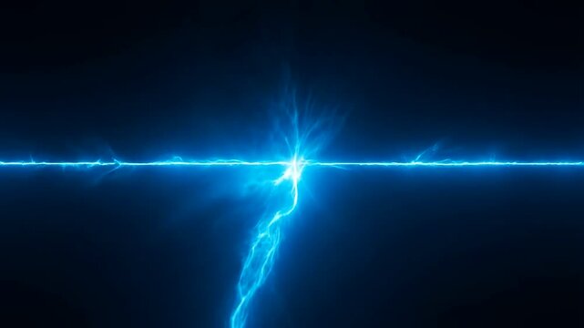 Professional Vfx Digital Effects Futuristic Blue Electric Lightning Discharge Crossing Dark Background Abstract Energy Concept Featuring Powerful Electrical Strike For Science And Technology