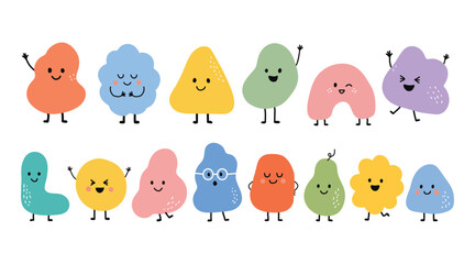 Fototapeta premium Cute Colorful Abstract Cartoon Characters Collection with Happy Faces