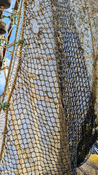 Fishing nets and ropes on a shrimp trawler. 