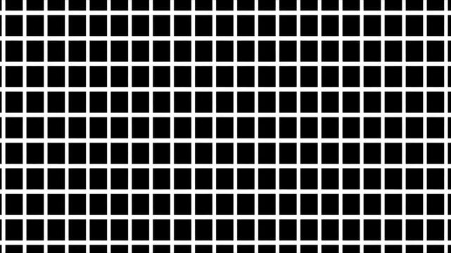 Abstract background with squares grid line animation. Black background with animated thin white wireframe grid line fit for alpha channel or overlay layer. Abstract black and white wavy grid bg.