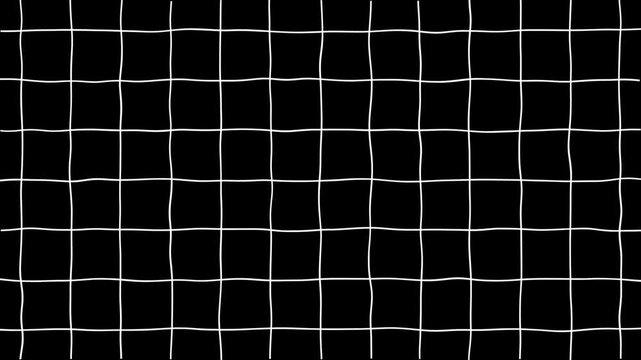 Animated gradient black background with grid moving upwards. Abstract 3D black cube grid with white lines background futuristic perspective animation. Grid line black white gird seamless pattern.