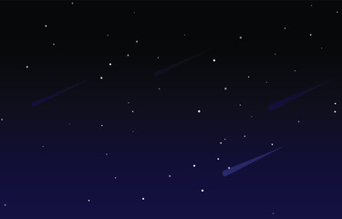 Shooting Stars in Dark Night Sky Flat Vector Illustration © Guruh