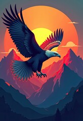 Obraz premium Eagle soars high above mountains during vibrant sunset