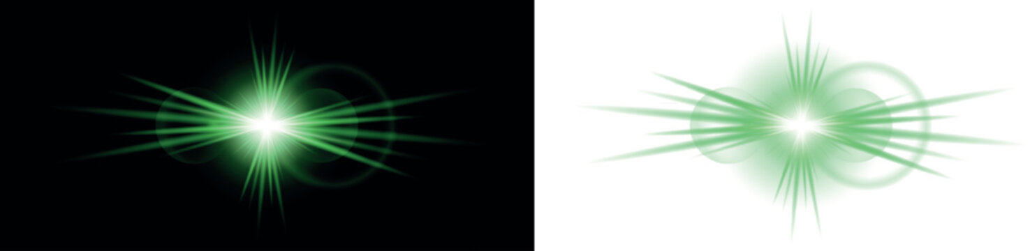 Green sparkle light effect isolated on transparent background overlay