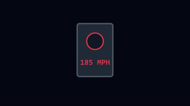 Digital speedometer hud display showing 185 mph speed motion interface animation 4k heads up display