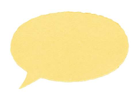 Yellow elliptical speech bubble with torn paper edges isolated on transparent background for messaging.