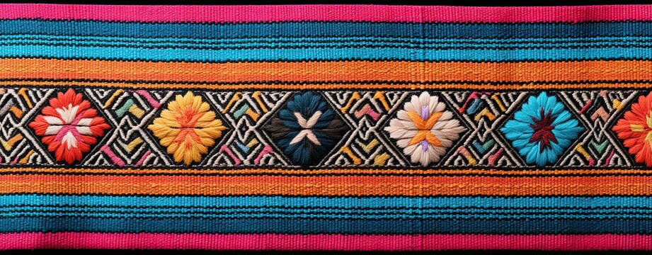 Southeast Folk Weave Colorful Textile Embroidery with Floral Patterns and Geometric Designs Ikat Cloth Photo Traditional Loom Product Ikat Inspired Textile
