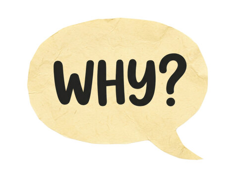Yellow paper speech bubble cutout with playful hand written thick black marker lettering asking why query.