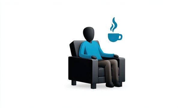 Armchair Pictogram Relaxing Person Enjoying Coffee in Comfortable Armchair with Relaxing Mood
